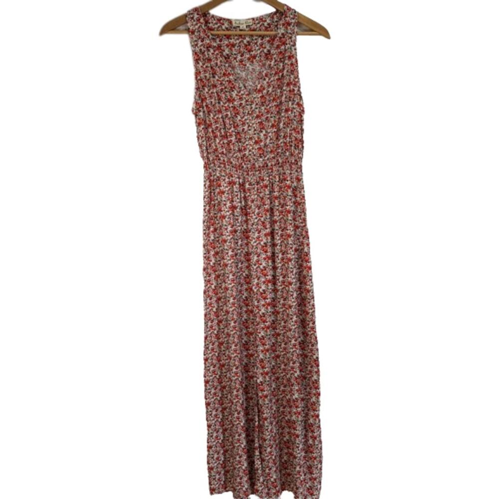 Indigo Rose Red Floral Sleeveless V Neck Maxi Dress Small NEW